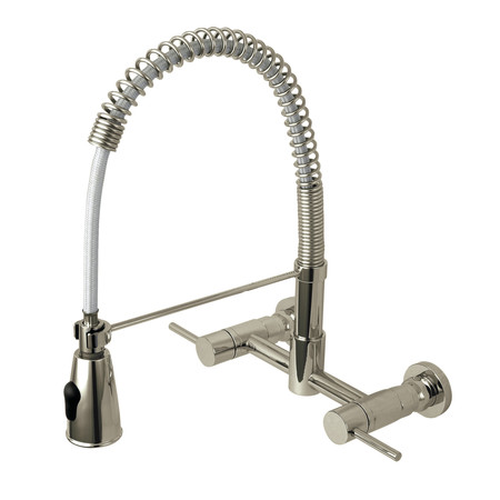 GOURMETIER 2-Handle Wall Mount Pull-Down Kitchen Faucet, Brushed Nickel GS8288DL